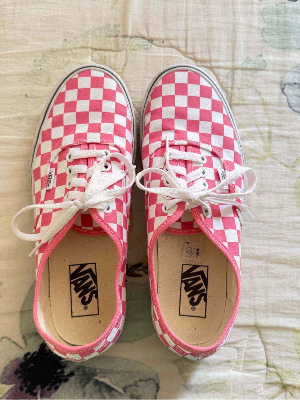 Lace Up Pink & White Checkered Vans - Picture 2 of 7